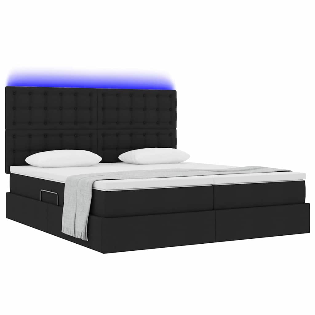 vidaXL Κρεβάτι με φώτα λωρίδας LED Μαύρο 200 x 200 cm ύφασμα
