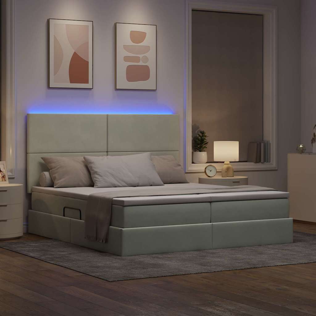 vidaXL Κρεβάτι με φώτα λωρίδας LED Ανοιχτό γκρι 200 x 200 cm Βελούδο