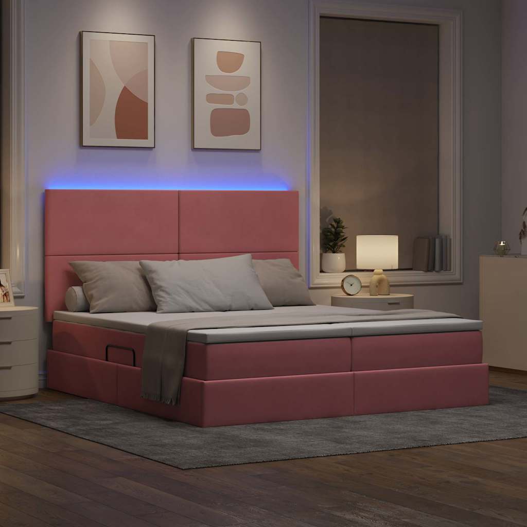 vidaXL LED Κρεβάτι αποθήκευσης με στρώμα Ροζ 200 x 200 cm Βελούδο