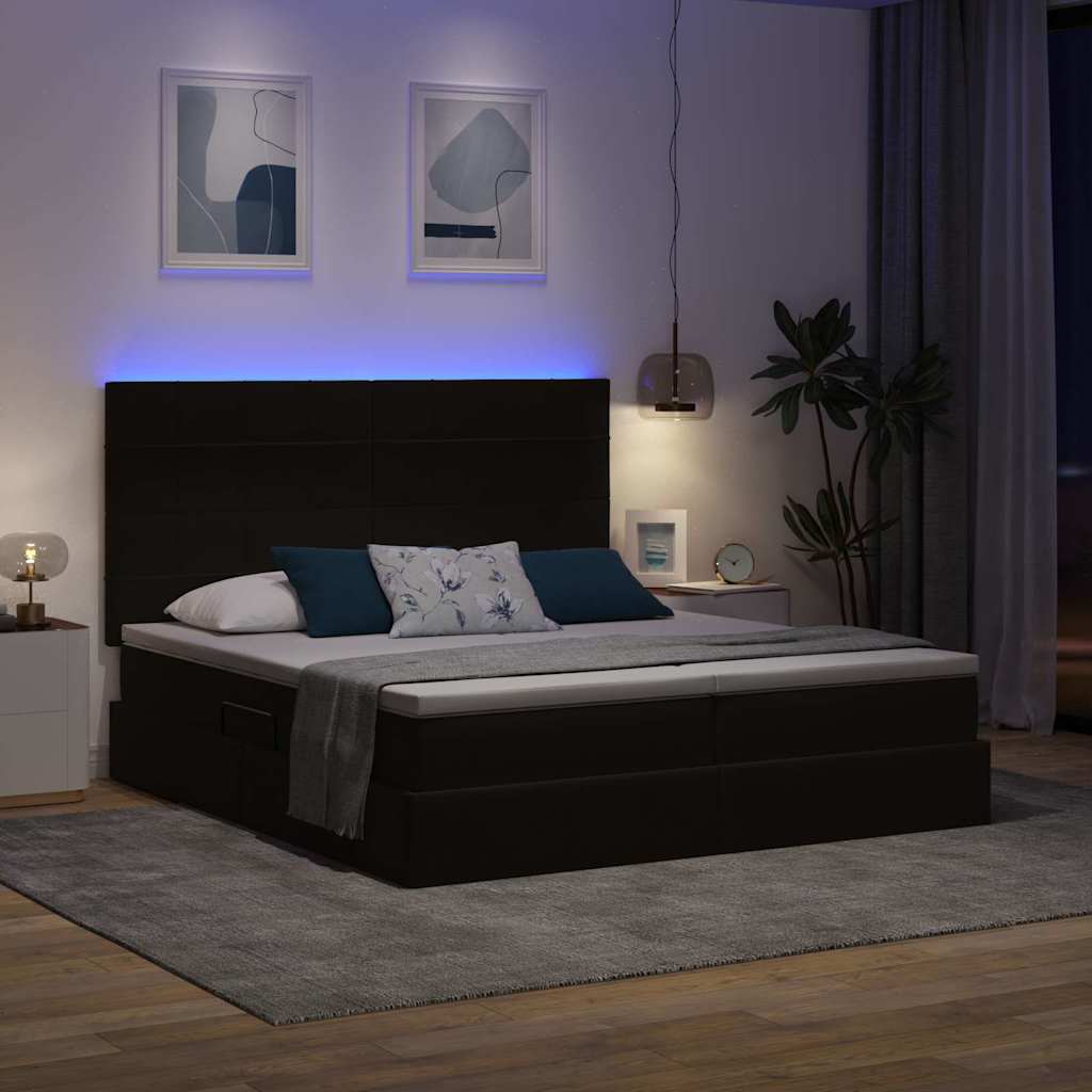 vidaXL Κρεβάτι με φώτα λωρίδας LED Μαύρο 180 x 200 cm Βελούδο