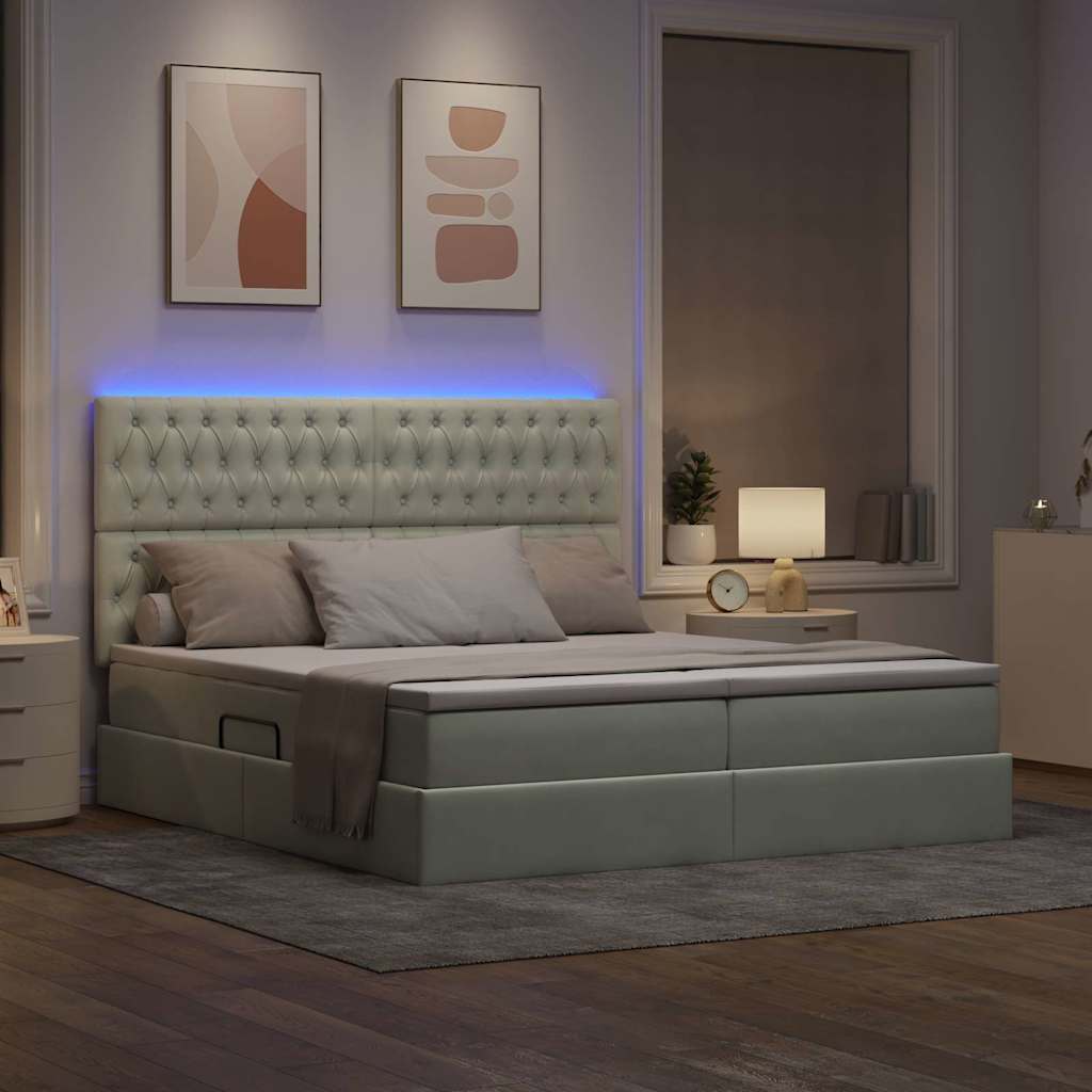 vidaXL Κρεβάτι με φώτα λωρίδας LED Ανοιχτό γκρι 180 x 200 cm Βελούδο