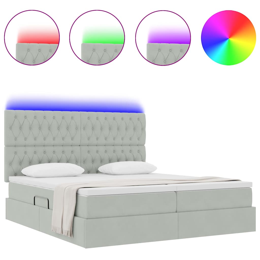 vidaXL Κρεβάτι με φώτα λωρίδας LED Ανοιχτό γκρι 180 x 200 cm Βελούδο