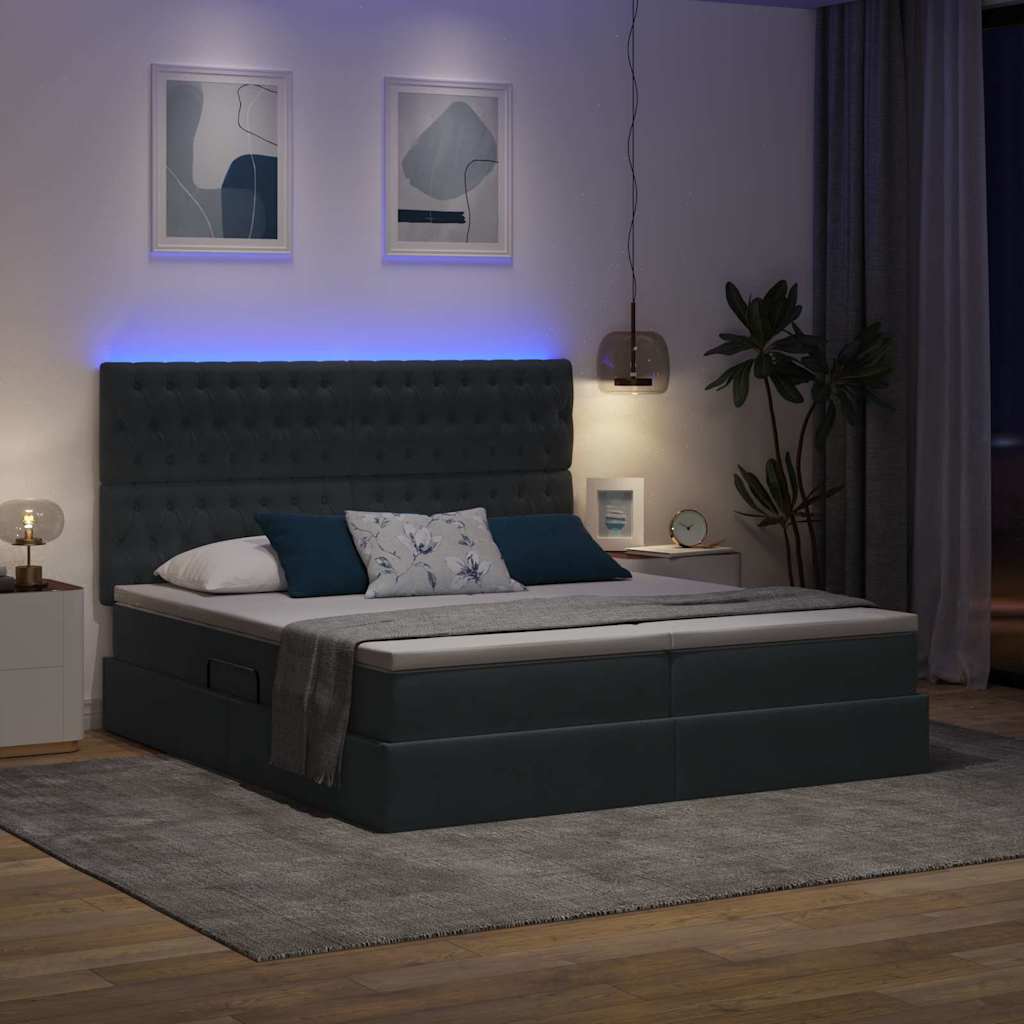 vidaXL Κρεβάτι με LED ταινίες φωτός Σκούρο Γκρι 180 x 200 cm Βελούδο