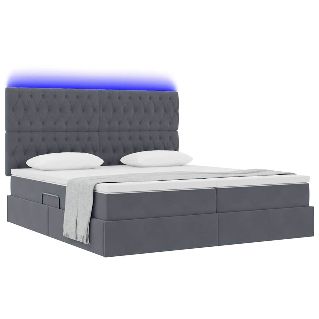 vidaXL Κρεβάτι με LED ταινίες φωτός Σκούρο Γκρι 180 x 200 cm Βελούδο