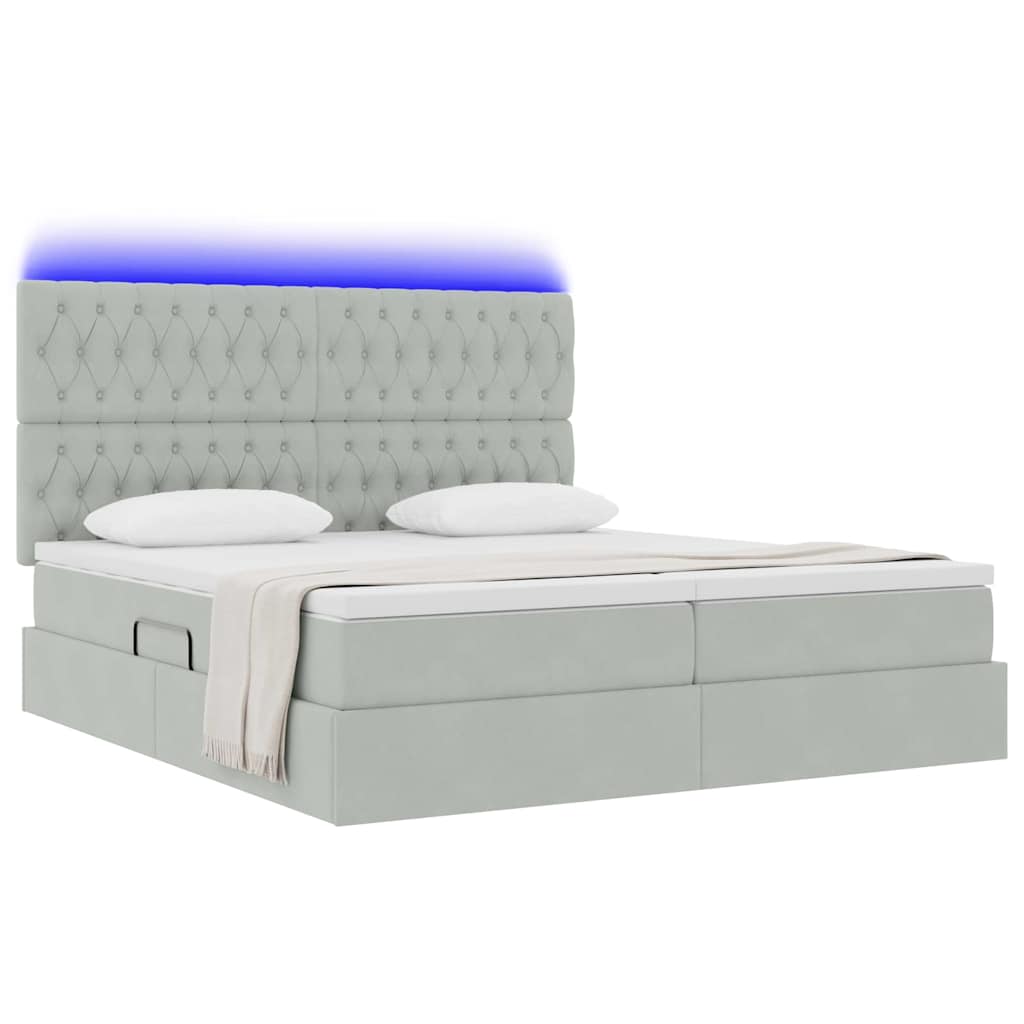 vidaXL Κρεβάτι με φώτα λωρίδας LED Ανοιχτό γκρι 200 x 200 cm Βελούδο