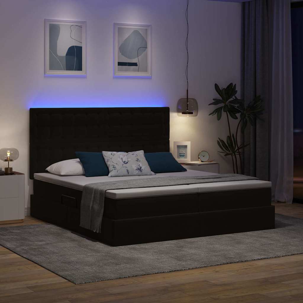 vidaXL Κρεβάτι με φώτα λωρίδας LED Μαύρο 180 x 200 cm Βελούδο