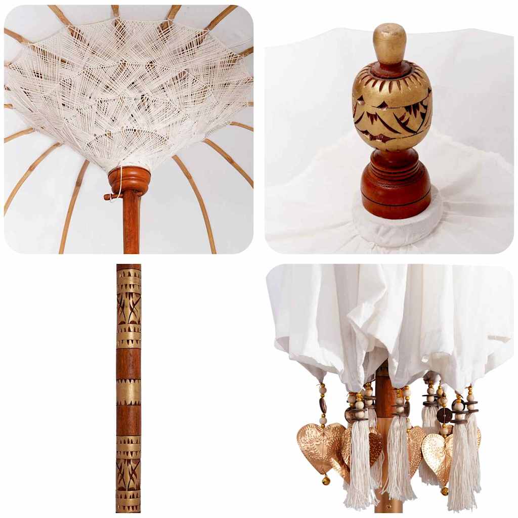 vidaXL Μπαλινέζικη Ομπρέλα Κρεμ 180-190 εκ Βαμβάκι και συμπαγές ξύλο