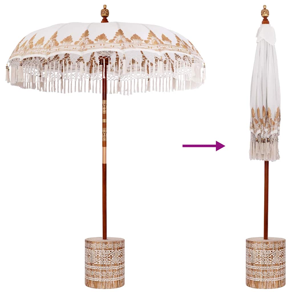 vidaXL Μπαλινέζικη Ομπρέλα Κρεμ 180-190 εκ Βαμβάκι και συμπαγές ξύλο