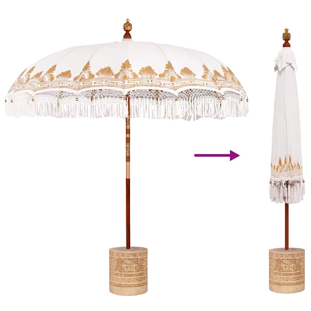vidaXL Μπαλινέζικη ομπρέλα με βάση Κρεμ Ø 210-220 cm
