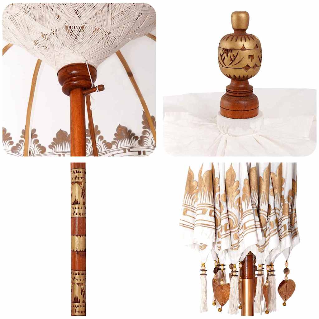 Μπαλινέζικη Ομπρέλα Κρεμ 180-190 εκ Βαμβάκι, συμπαγές ξύλο