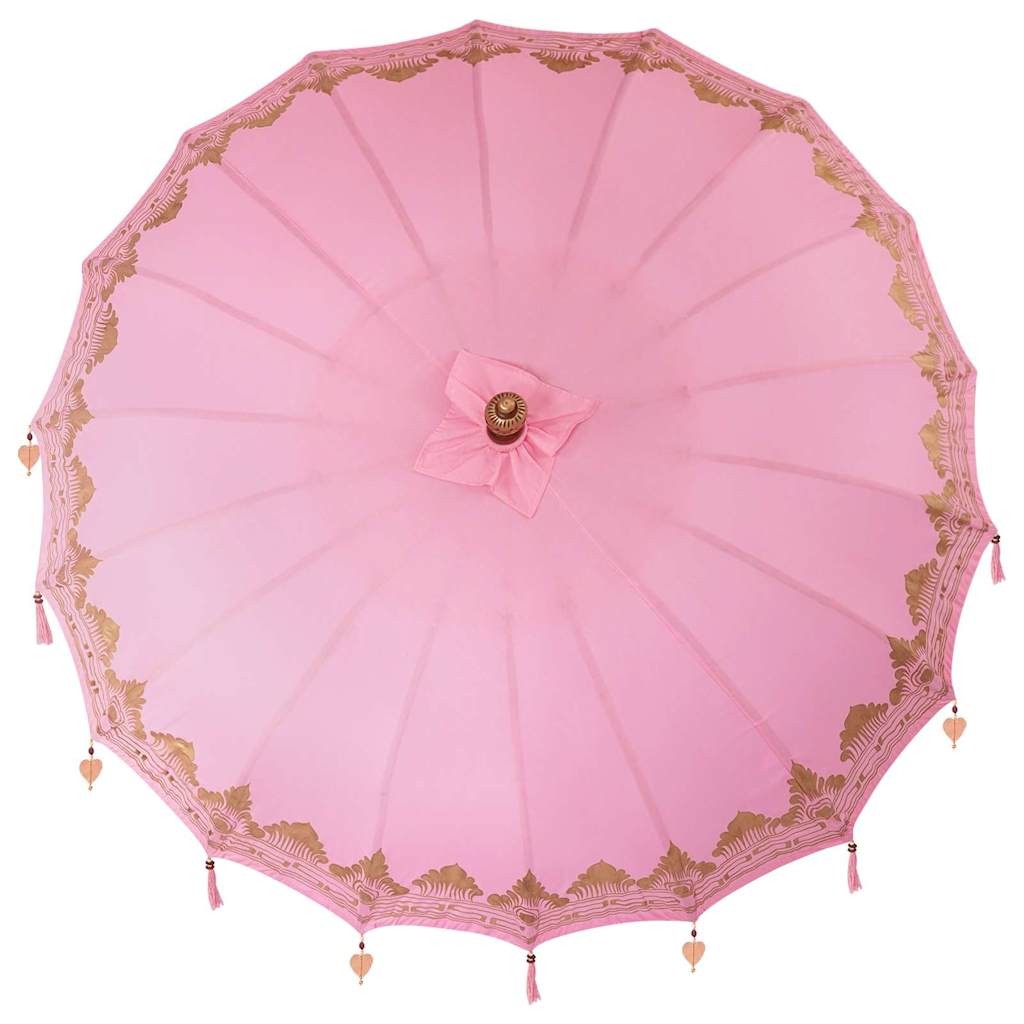 vidaXL Μπαλινέζικη ομπρέλα με βάση Ροζ Ø 210-220 cm