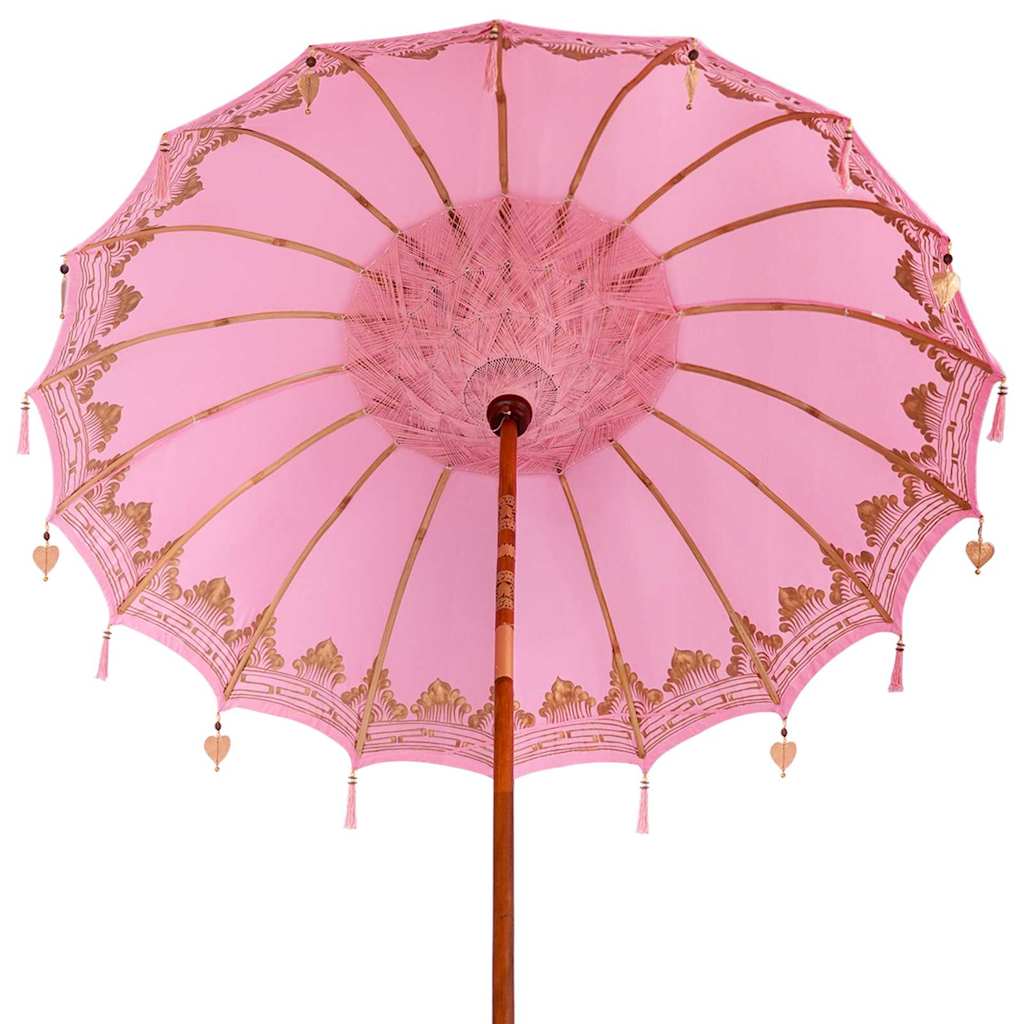 vidaXL Μπαλινέζικη ομπρέλα με βάση Ροζ Ø 210-220 cm