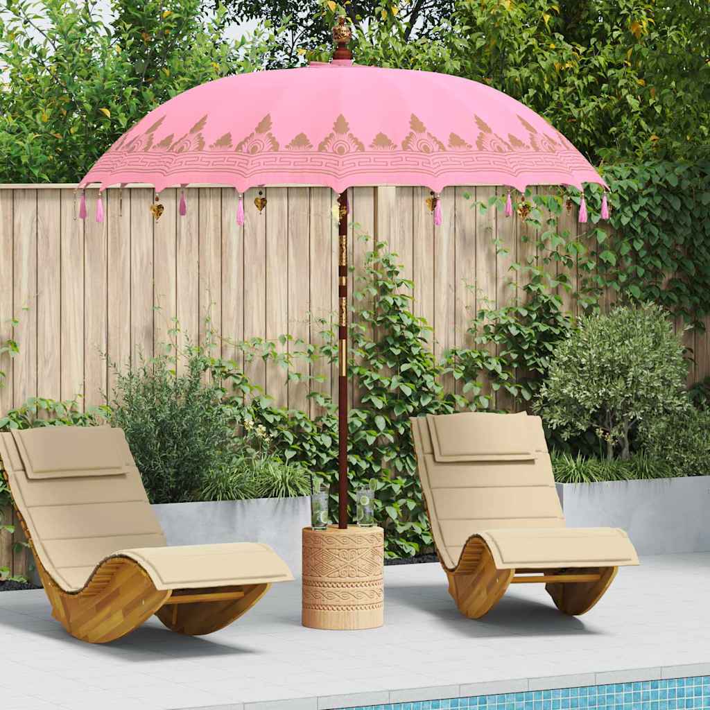 vidaXL Μπαλινέζικη ομπρέλα με βάση Ροζ Ø 210-220 cm