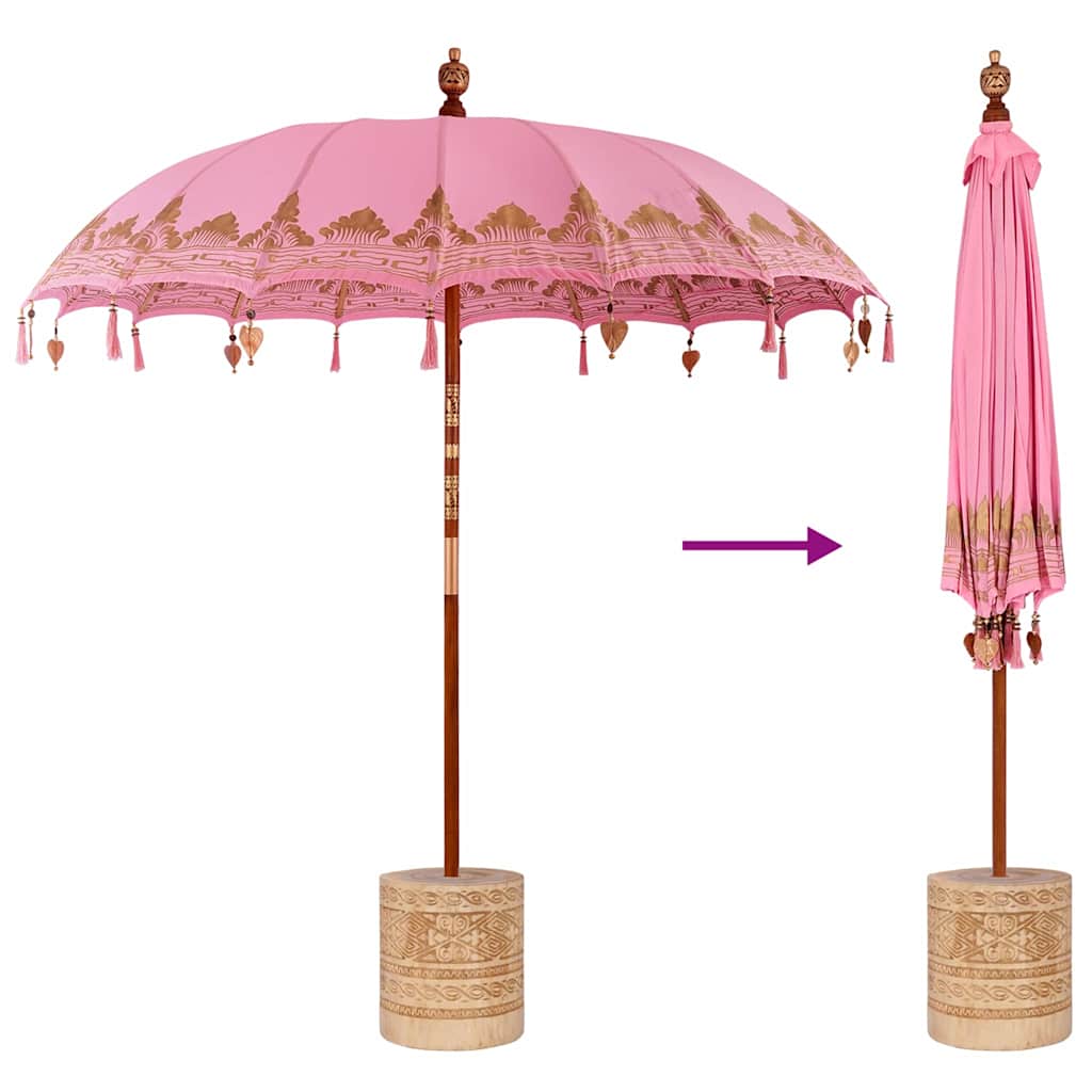 vidaXL Μπαλινέζικη ομπρέλα με βάση Ροζ Ø 210-220 cm