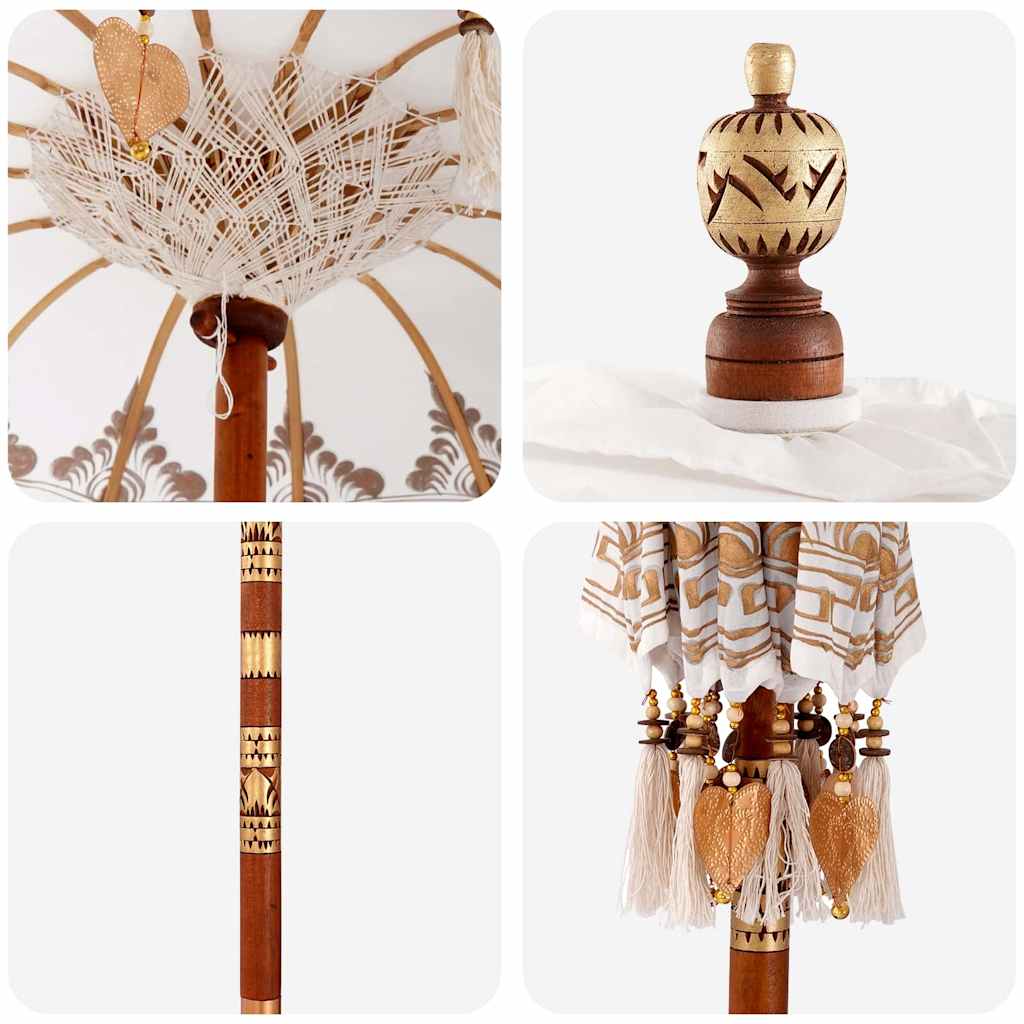 vidaXL Μπαλινέζικη Ομπρέλα Κρεμ 95-100 εκ. Βαμβάκι και συμπαγές ξύλο