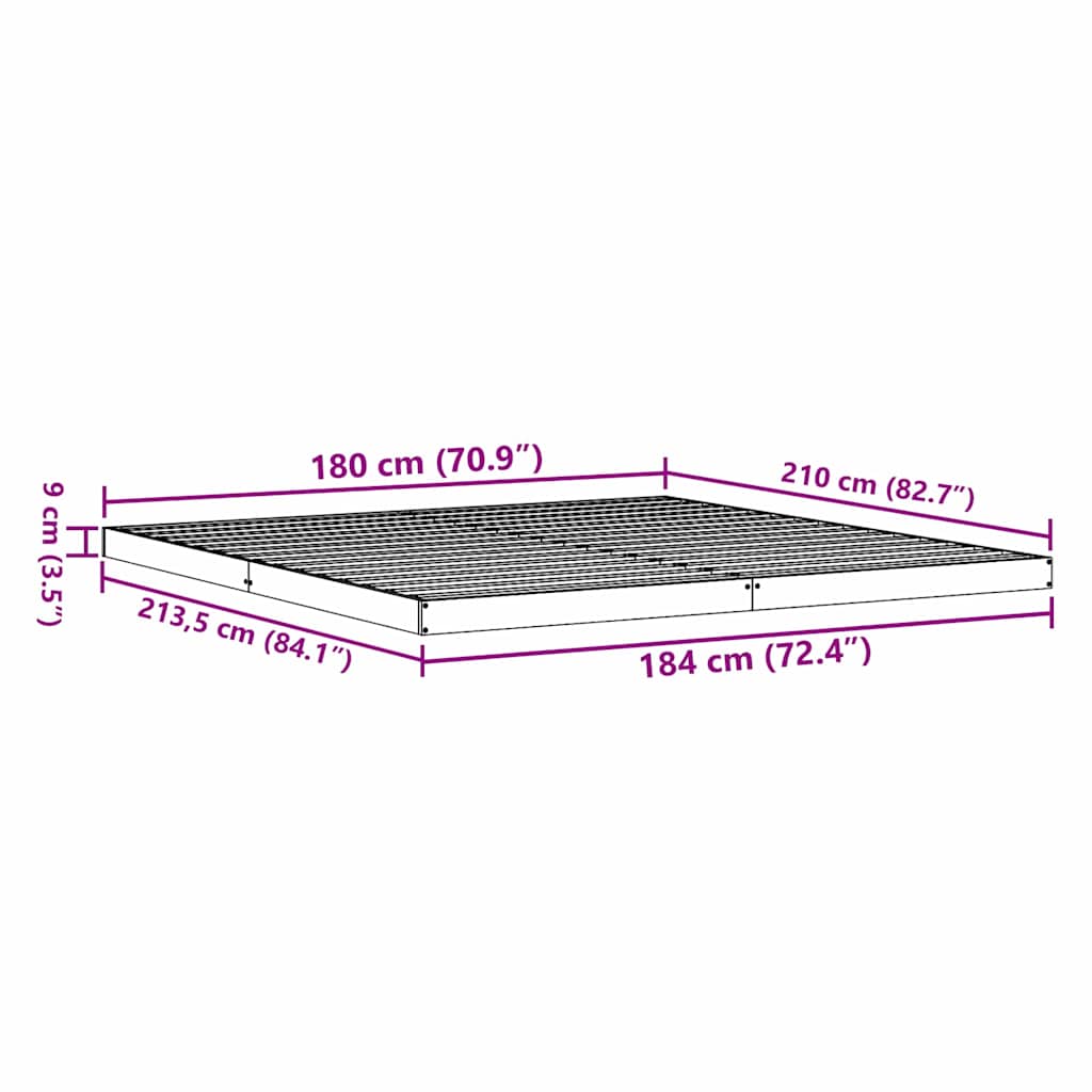 vidaXL Κρεβάτι δαπέδου Φυσικό 213.5 x 104 x 9 εκ. Στερεά ξυλεία πεύκου