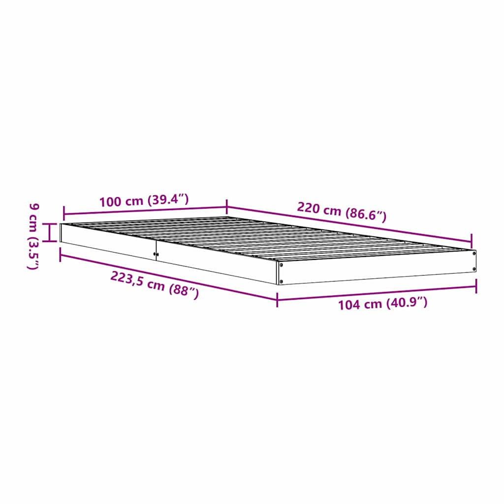 vidaXL Κρεβάτι δαπέδου Λευκό 213.5 x 104 x 9 εκ. Στερεά ξυλεία πεύκου