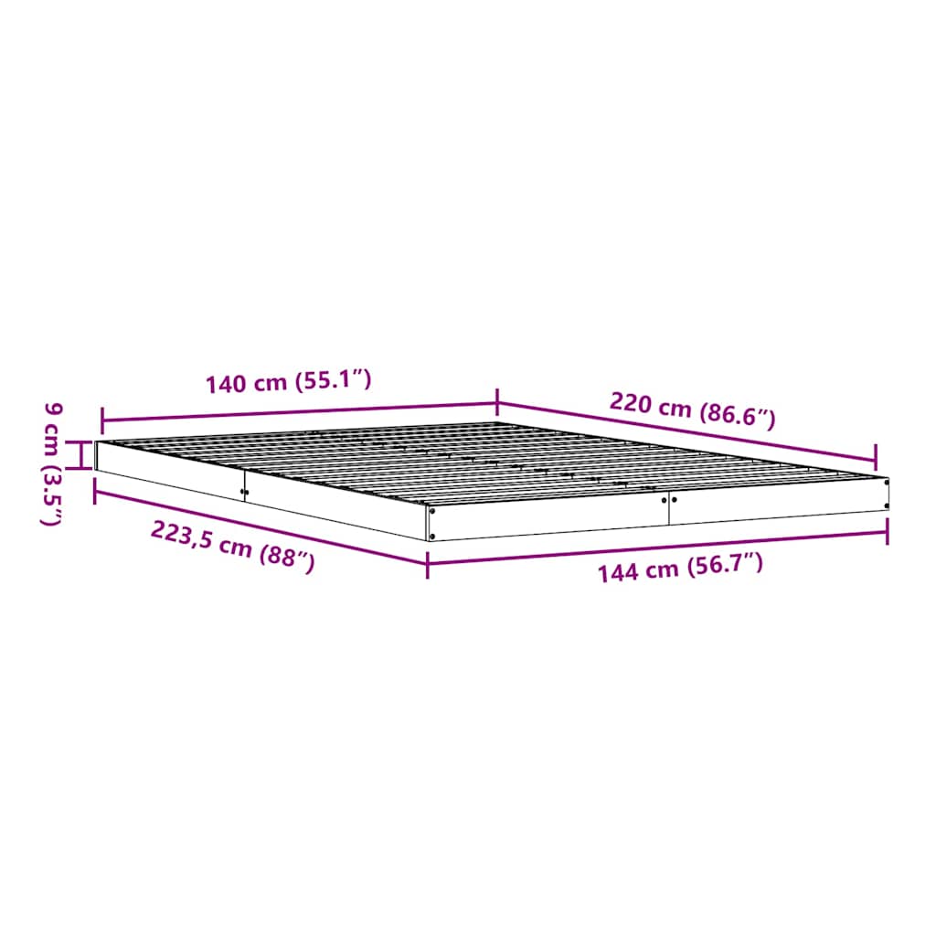 vidaXL Κρεβάτι δαπέδου Λευκό 213.5 x 104 x 9 εκ. Στερεά ξυλεία πεύκου