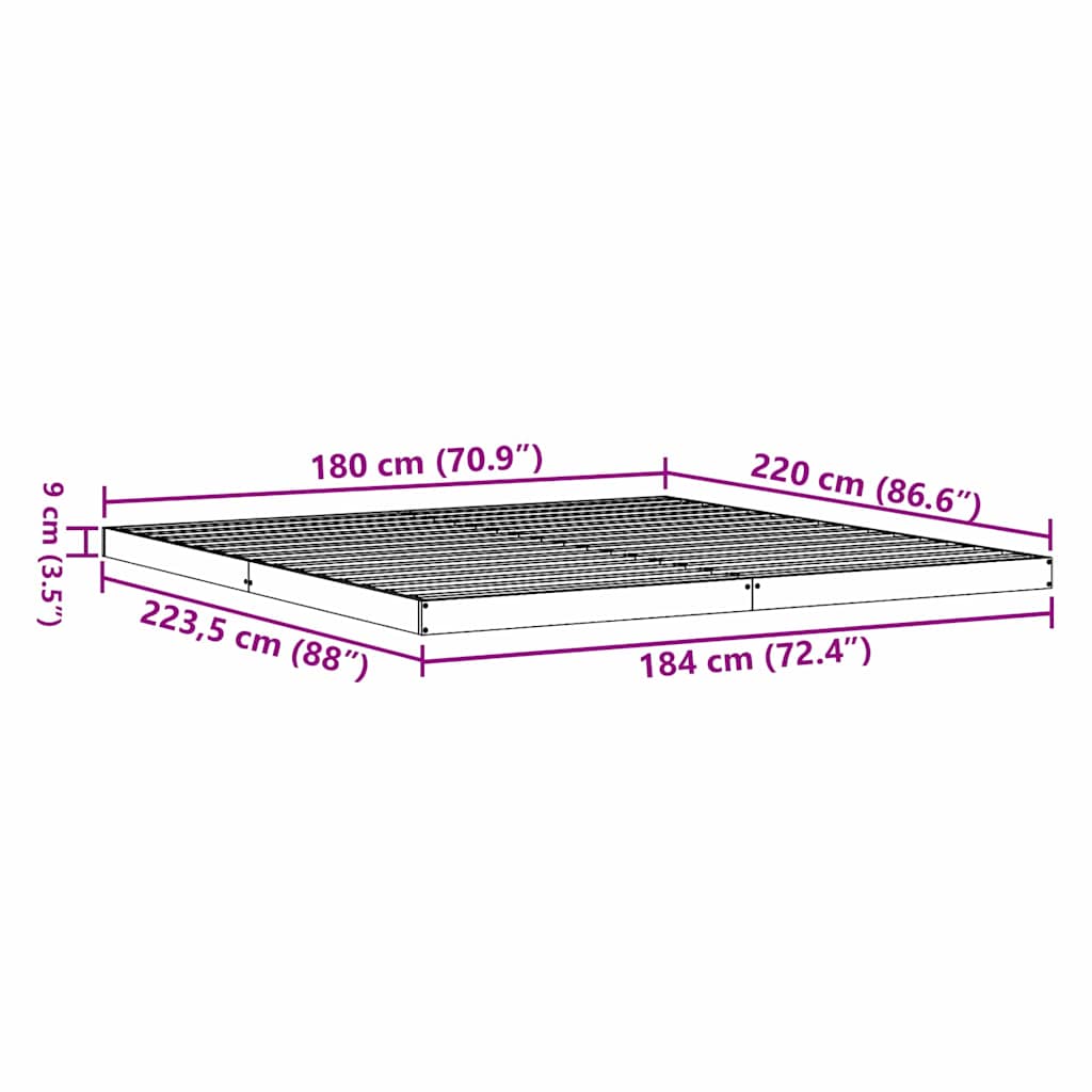 vidaXL Κρεβάτι δαπέδου Λευκό 213.5 x 104 x 9 εκ. Στερεά ξυλεία πεύκου