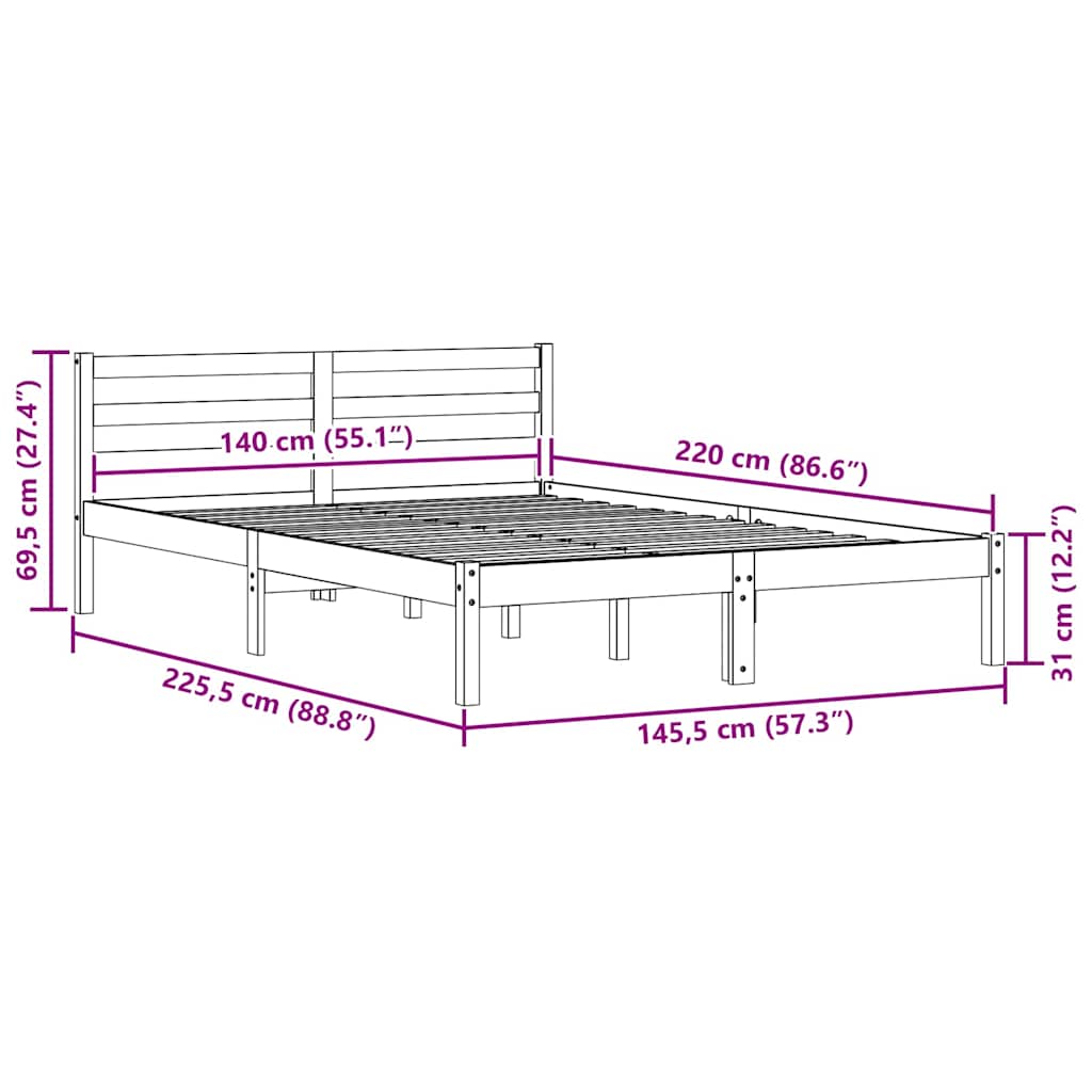 vidaXL Σκελετός Κρεβατιού με κεφαλάρι Καφέ 225,5 x 145,5 x 69,5 εκ.