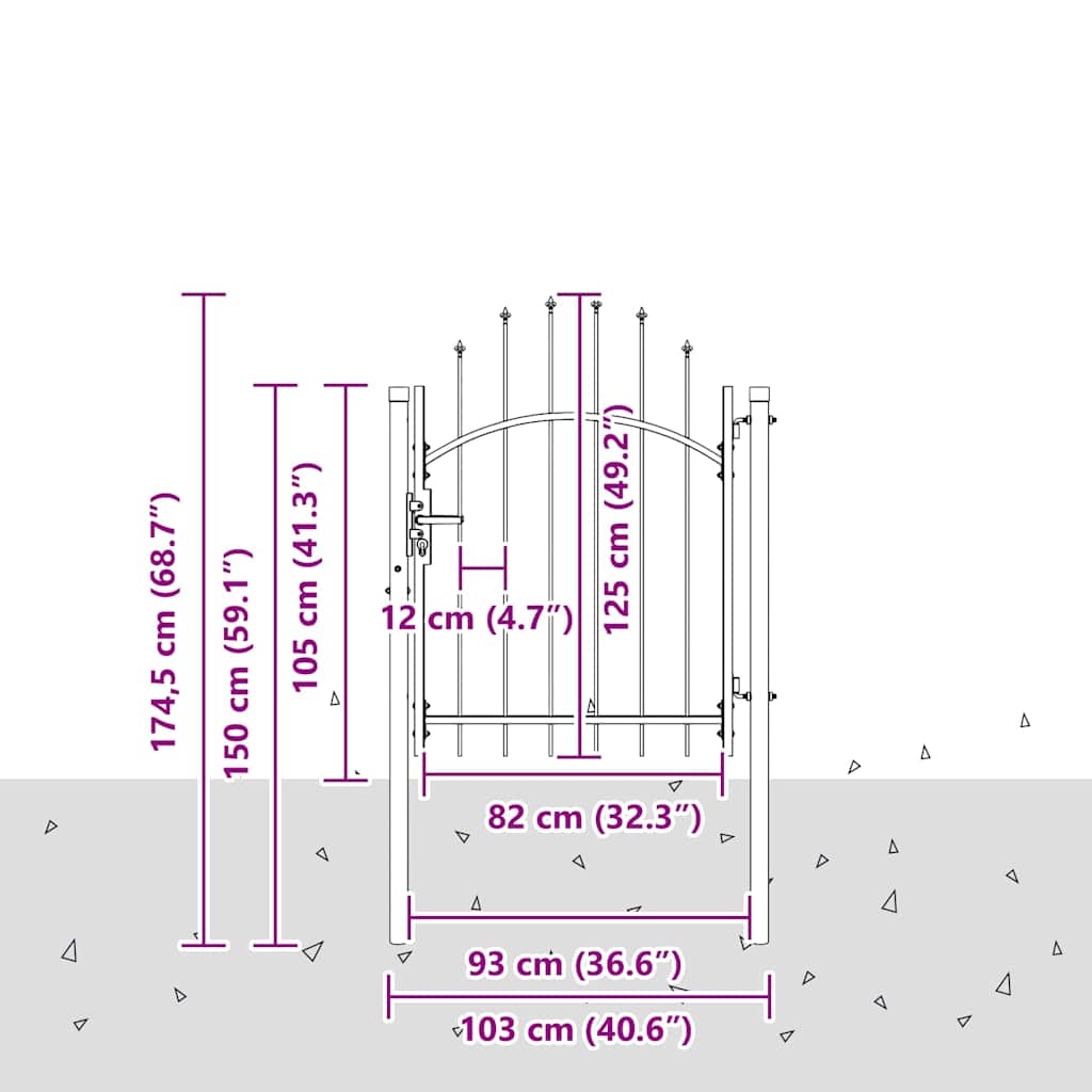 vidaXL Πύλη Κήπου με κλειδαριά Γκρι 125 x 100 εκ Ατσάλι