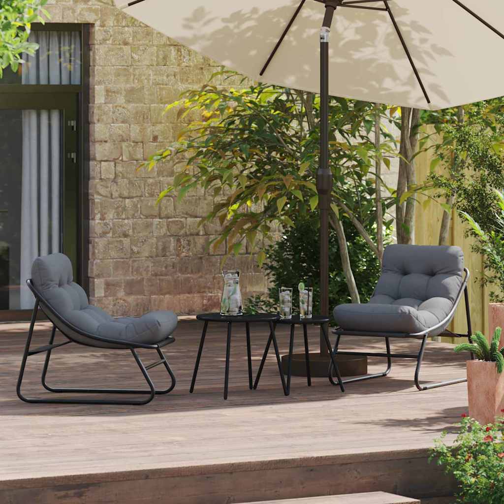 vidaXL Εξωτερικά Έπιπλα με μαξιλάρι 2 pcs Μαύρο 60,5 x 81 x 71 cm
