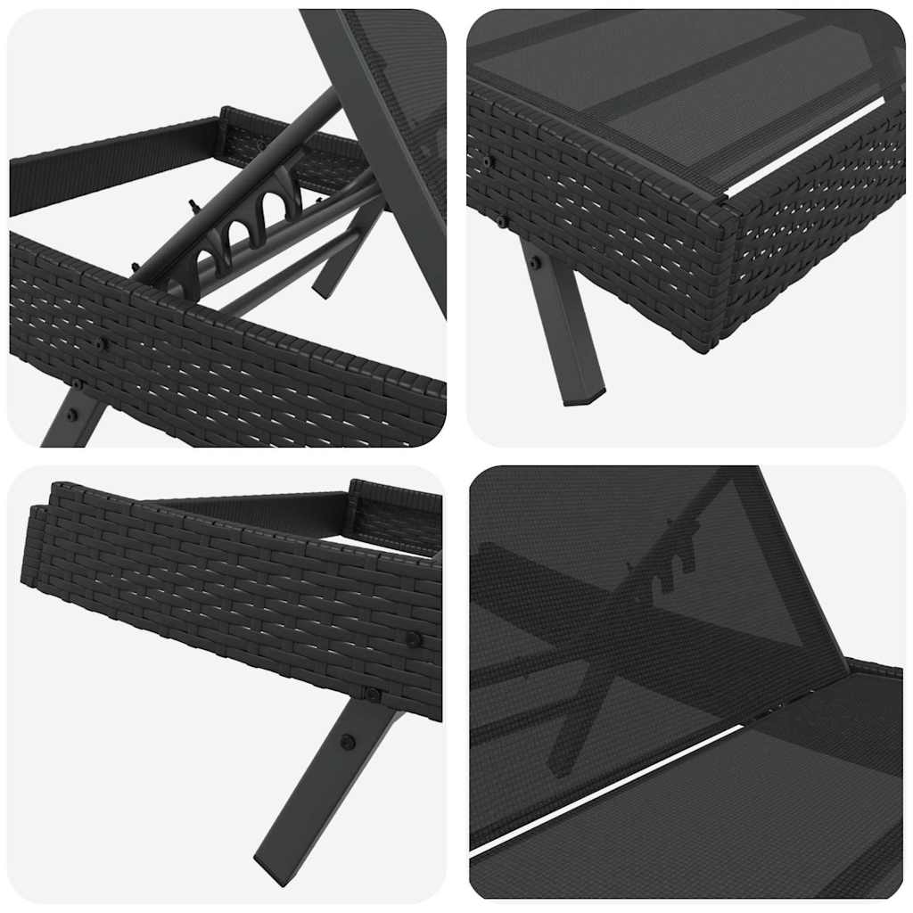 vidaXL Ξαπλώστρα με Τραπέζι 2 pcs Μαύρο 40 x 40 x 40.5 εκ