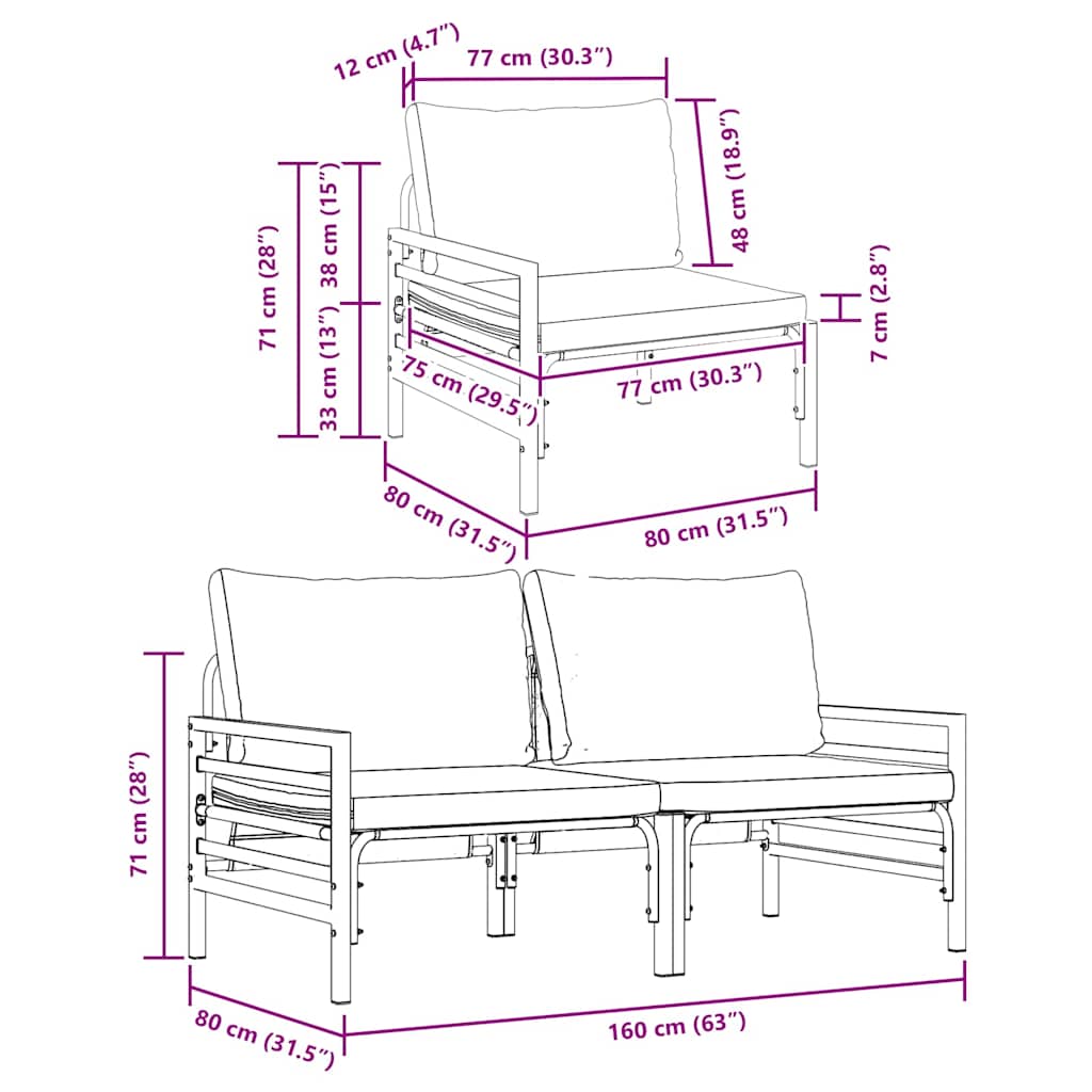 vidaXL Εξωτερικά Έπιπλα με μαξιλάρι με μαξιλάρι Ανθρακί Ατσάλι
