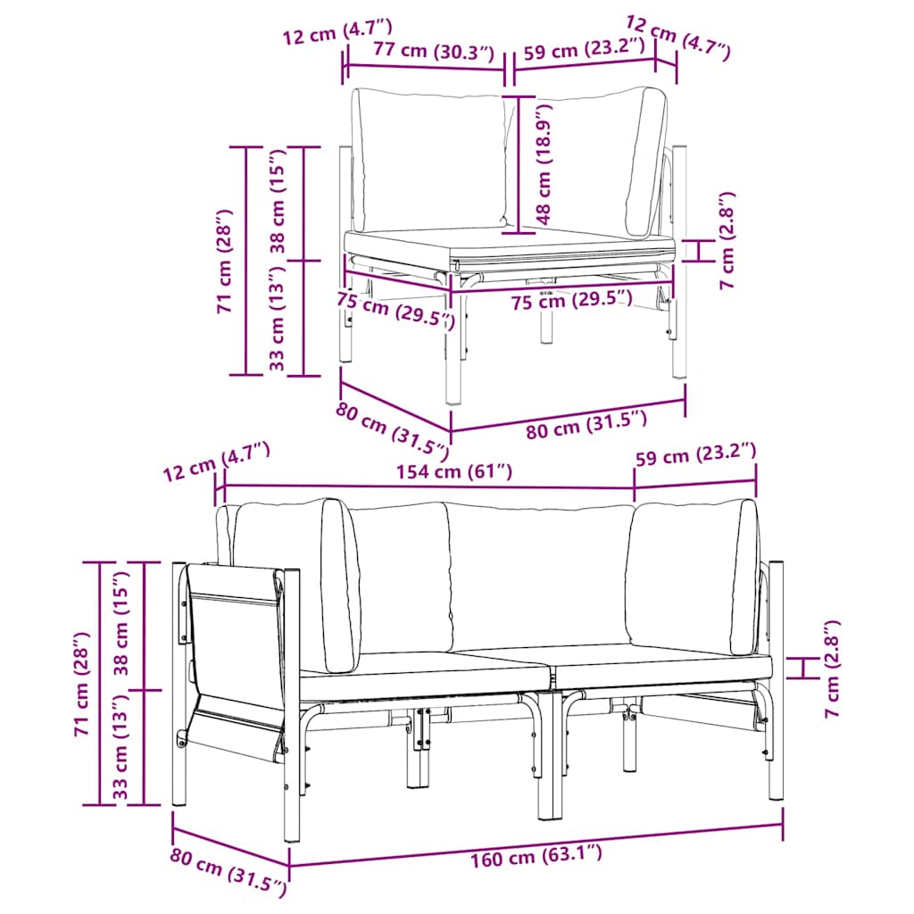 vidaXL Εξωτερικά Έπιπλα με μαξιλάρι με μαξιλάρι Ανθρακί Ατσάλι
