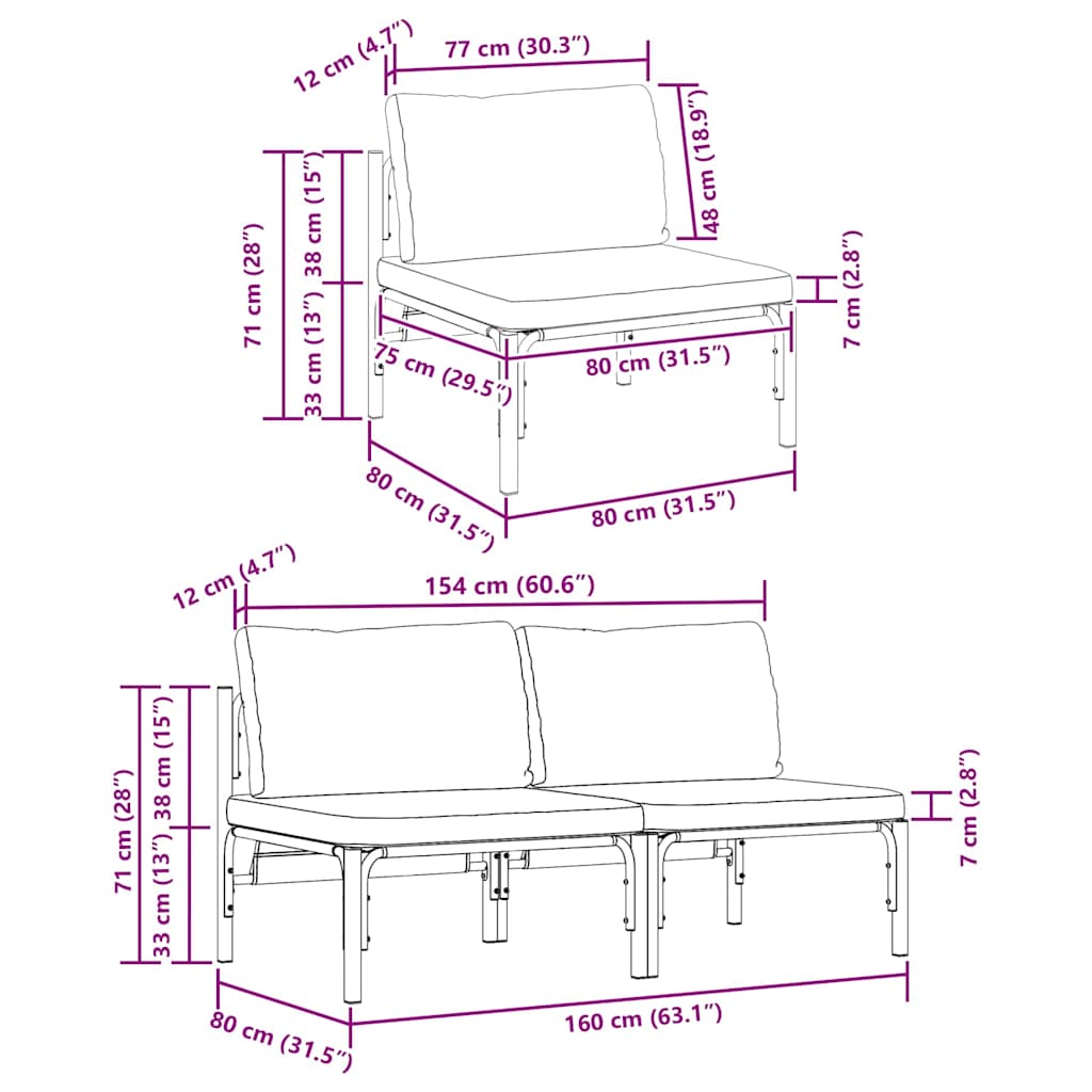 vidaXL Εξωτερικά Έπιπλα με μαξιλάρι με μαξιλάρι Ανθρακί Ατσάλι
