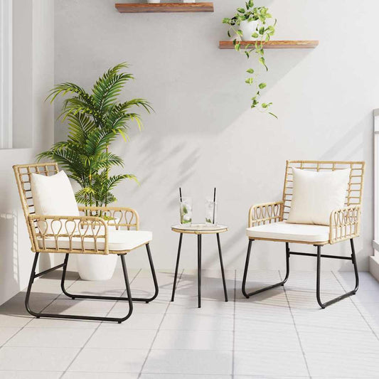 vidaXL Σέτ φαγητού για κήπο 3 pcs Καφέ και Κρέμα Πολυ rattan, ατσάλι