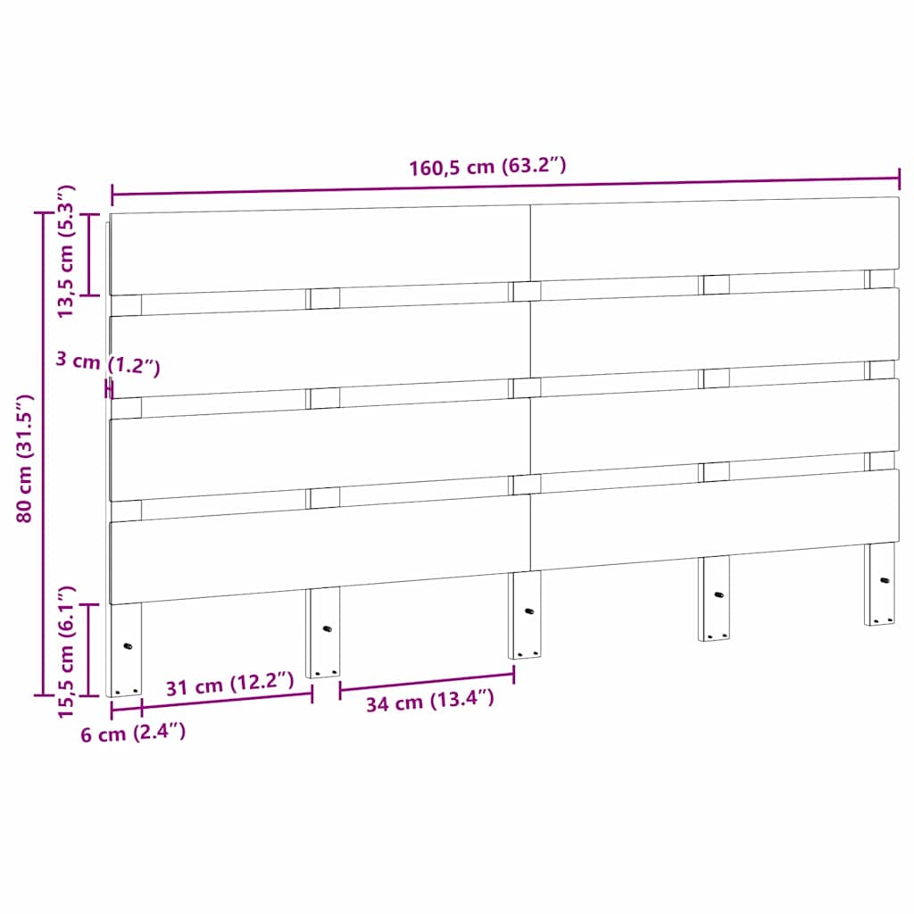 vidaXL Κεφαλάρι Κερωτό καφέ 160,5 x 3 x 80 cm Στερεά ξυλεία πεύκου