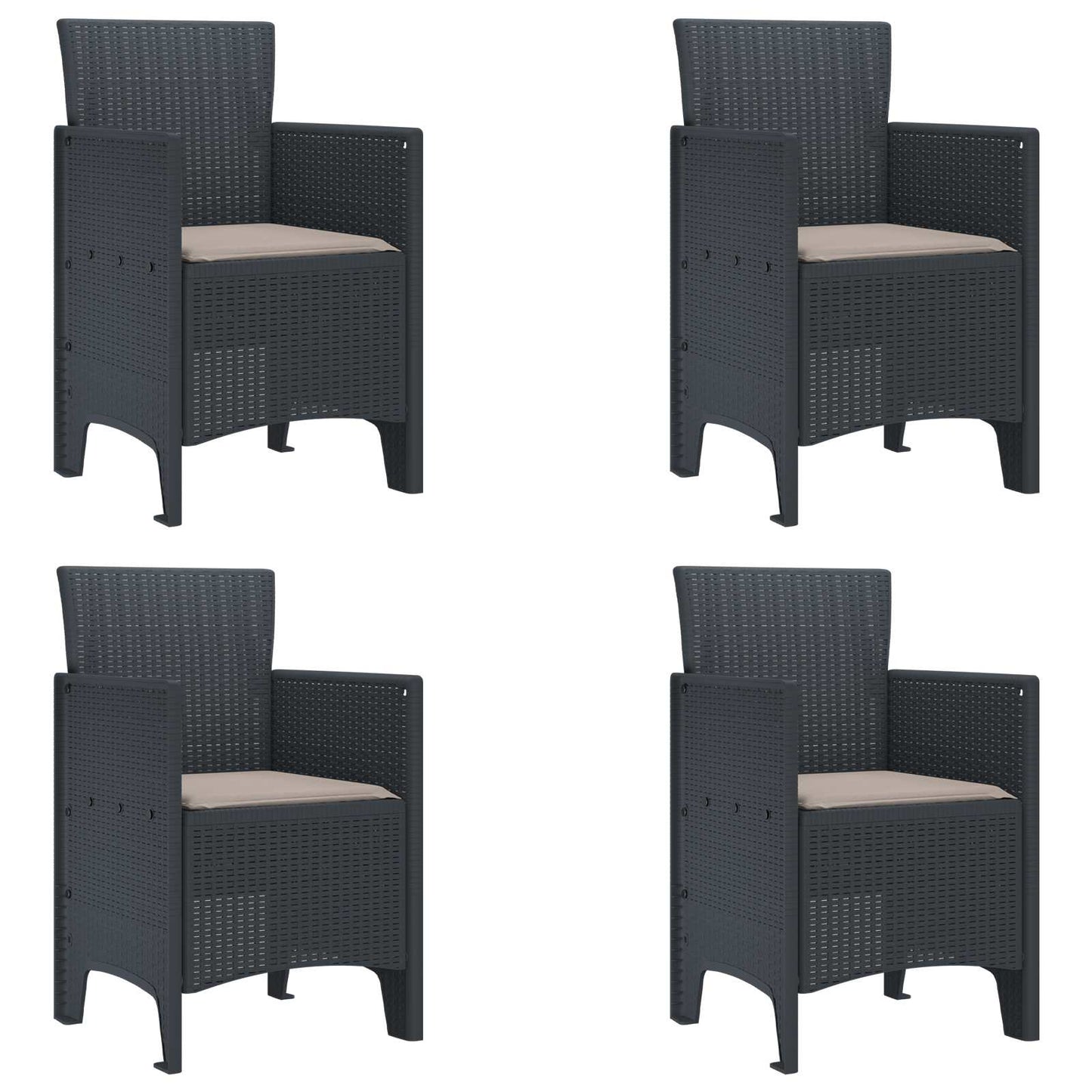 vidaXL Καρέκλα Κήπου 4 pcs Ανθρακί 53 x 49 x 85 εκ. Πολυπροπυλένιο