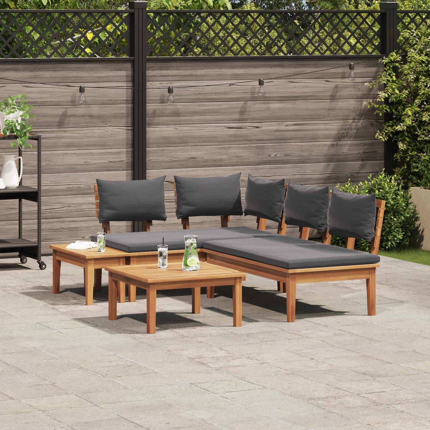 vidaXL Σετ Παγκάκι Κήπου με μαξιλάρι 4 pcs Καφέ και Γκρίζο
