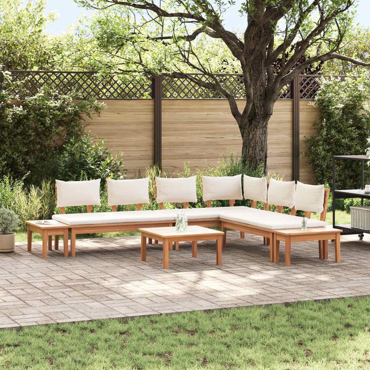 vidaXL Σετ Παγκάκι Κήπου με μαξιλάρι 4 pcs Καφέ και Κρέμα