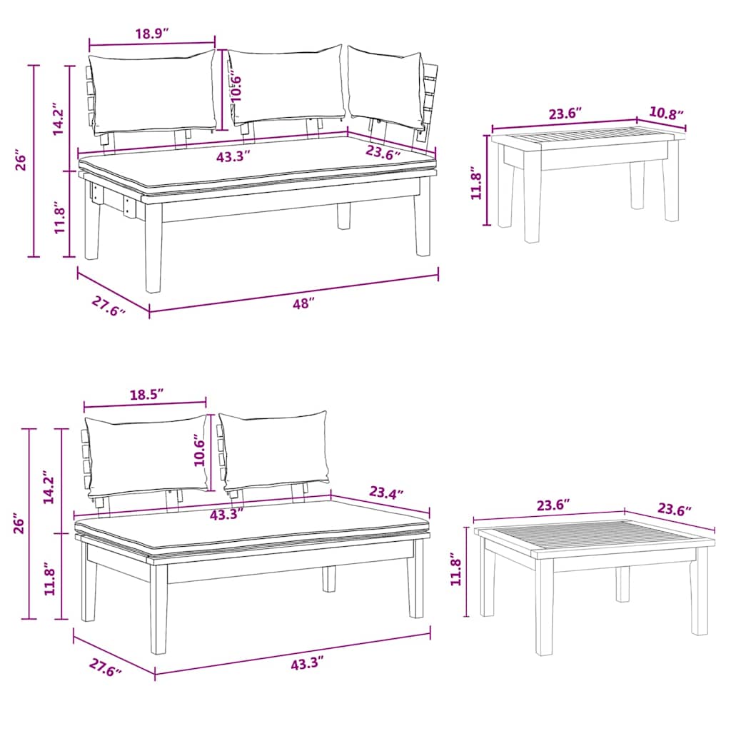vidaXL Σετ Παγκάκι Κήπου με μαξιλάρι 5 pcs Καφέ και Κρέμα