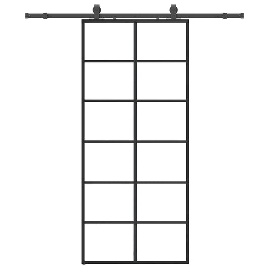 vidaXL Συρόμενη Πόρτα με Μηχανισμό Μαύρο 90x205 εκ. Γυαλί ESG