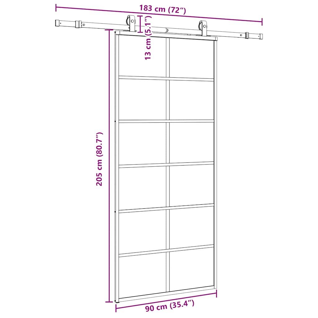 vidaXL Συρόμενη Πόρτα με Μηχανισμό Μαύρο 90x205 εκ. Γυαλί ESG