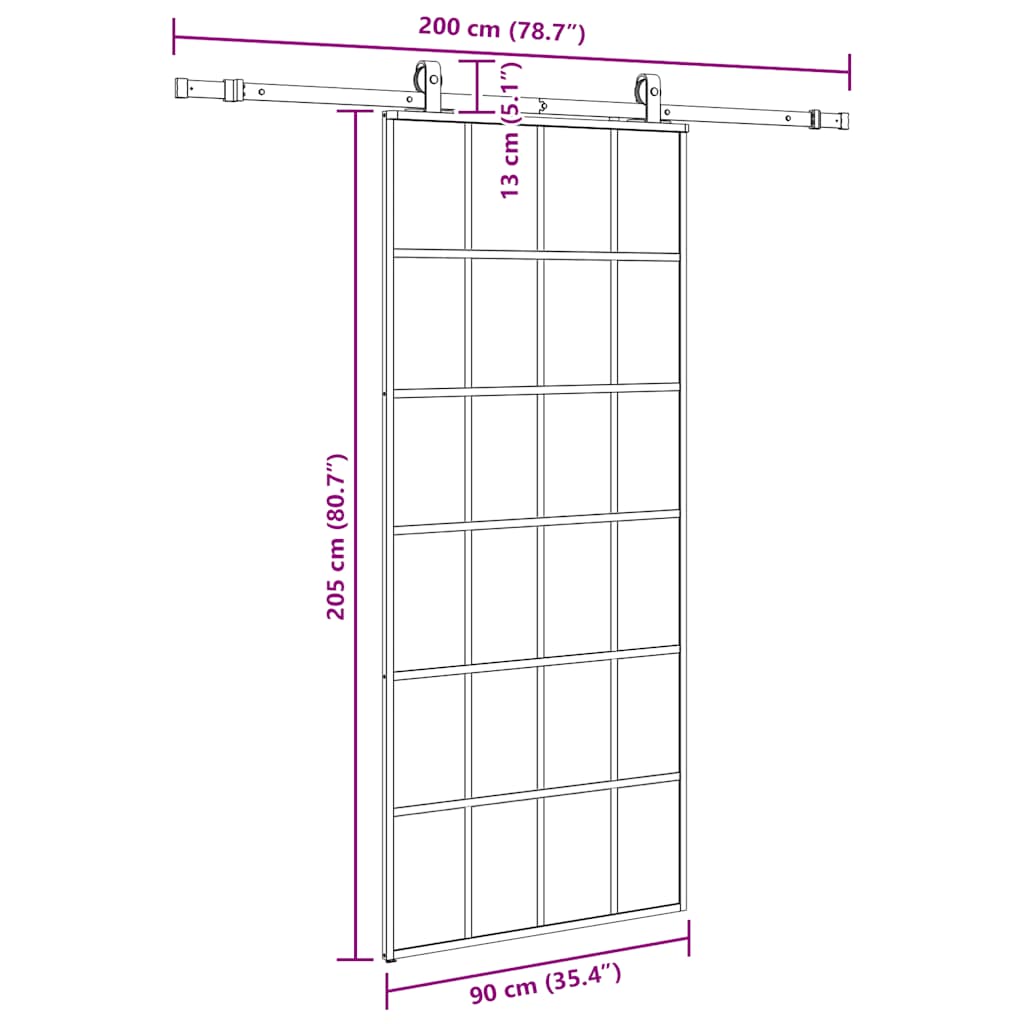 vidaXL Συρόμενη Πόρτα με Μηχανισμό Μαύρο 90x205 εκ. Γυαλί ESG