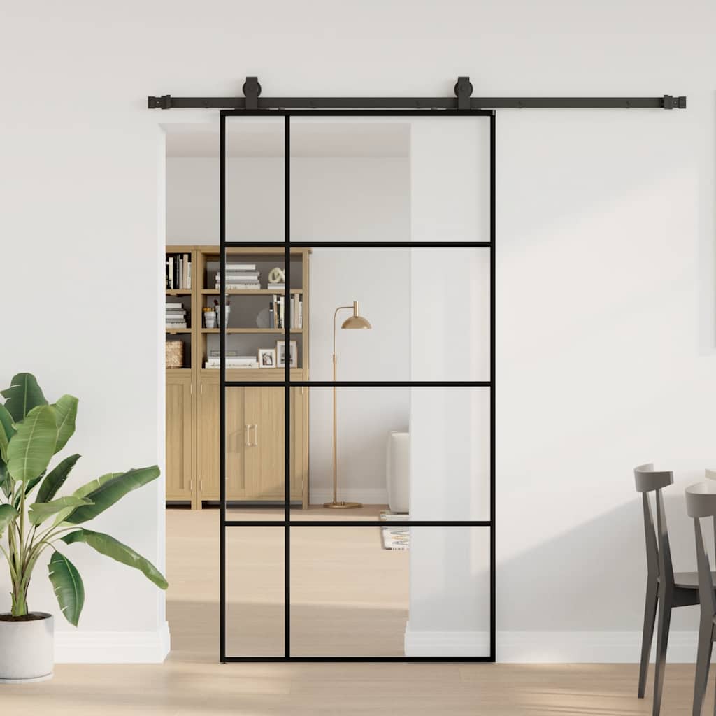 vidaXL Συρόμενη Πόρτα με Σετ Μηχανισμών Μαύρο 102,5 x 205 εκ. από Γυαλί ESG