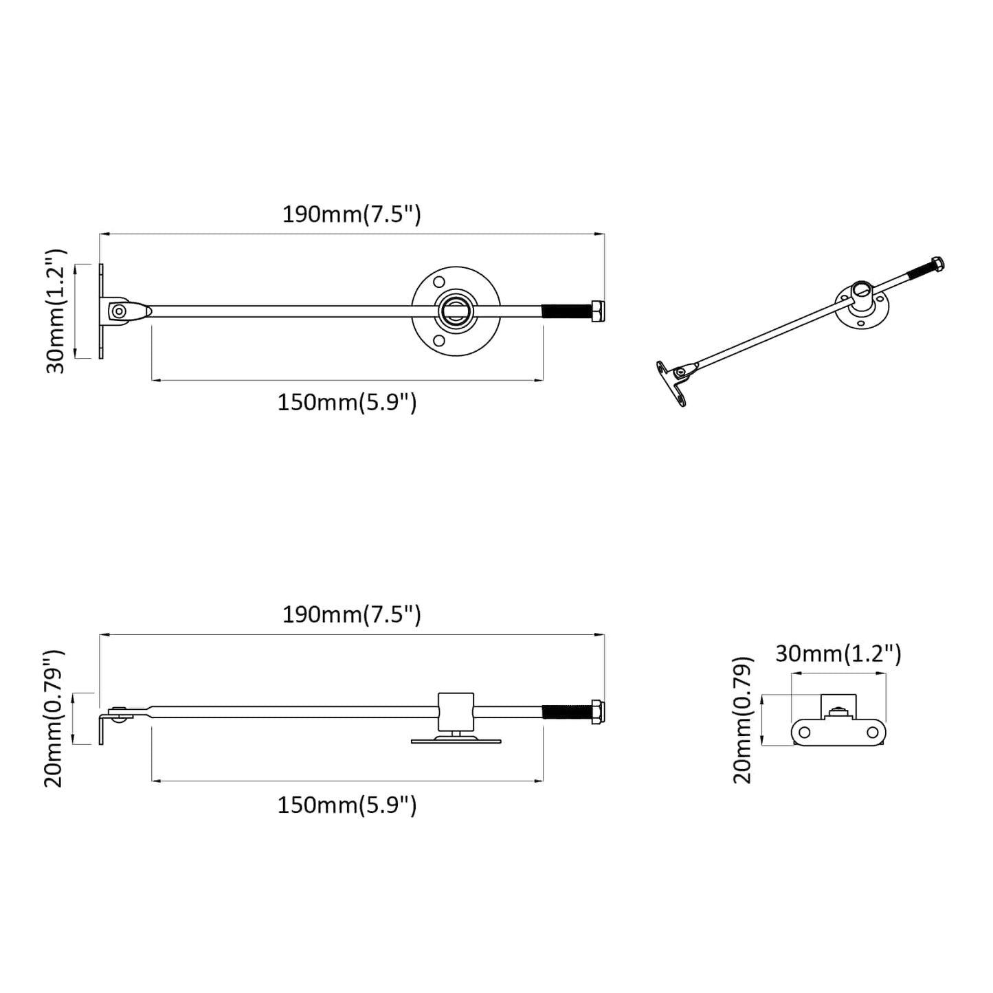 vidaXL Μεντεσές με ράβδο έλξης 2 pcs Ασημί 190 mm Σίδερο