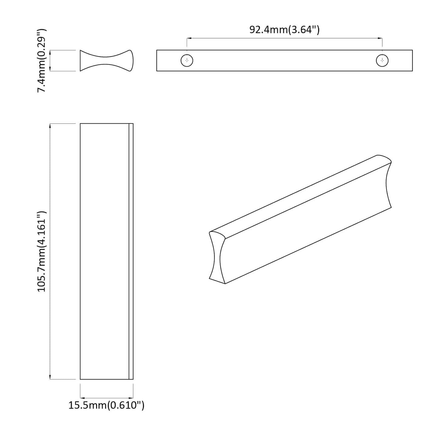 vidaXL Λαβή Μονόχρωμο 828 τμχ. Ασημί 105.7 x 7.4 x 15.5 mm Αλουμίνιο