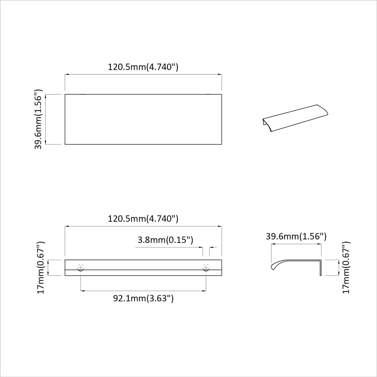 vidaXL Λαβή 725 pcs Μαύρο 120 x 39.6 x 17 χιλ. Αλουμίνιο