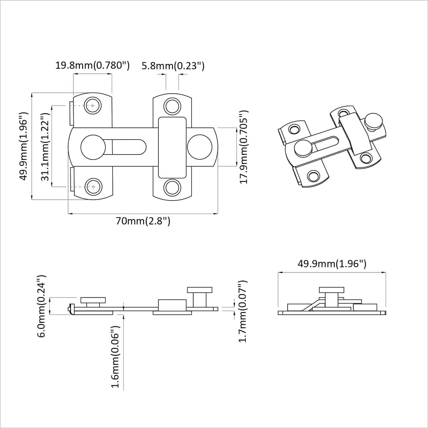 vidaXL Μεταλλικός κλειδαριάς πόρτας 12 pcs Ασημί 70 x 8 mm Ατσάλι