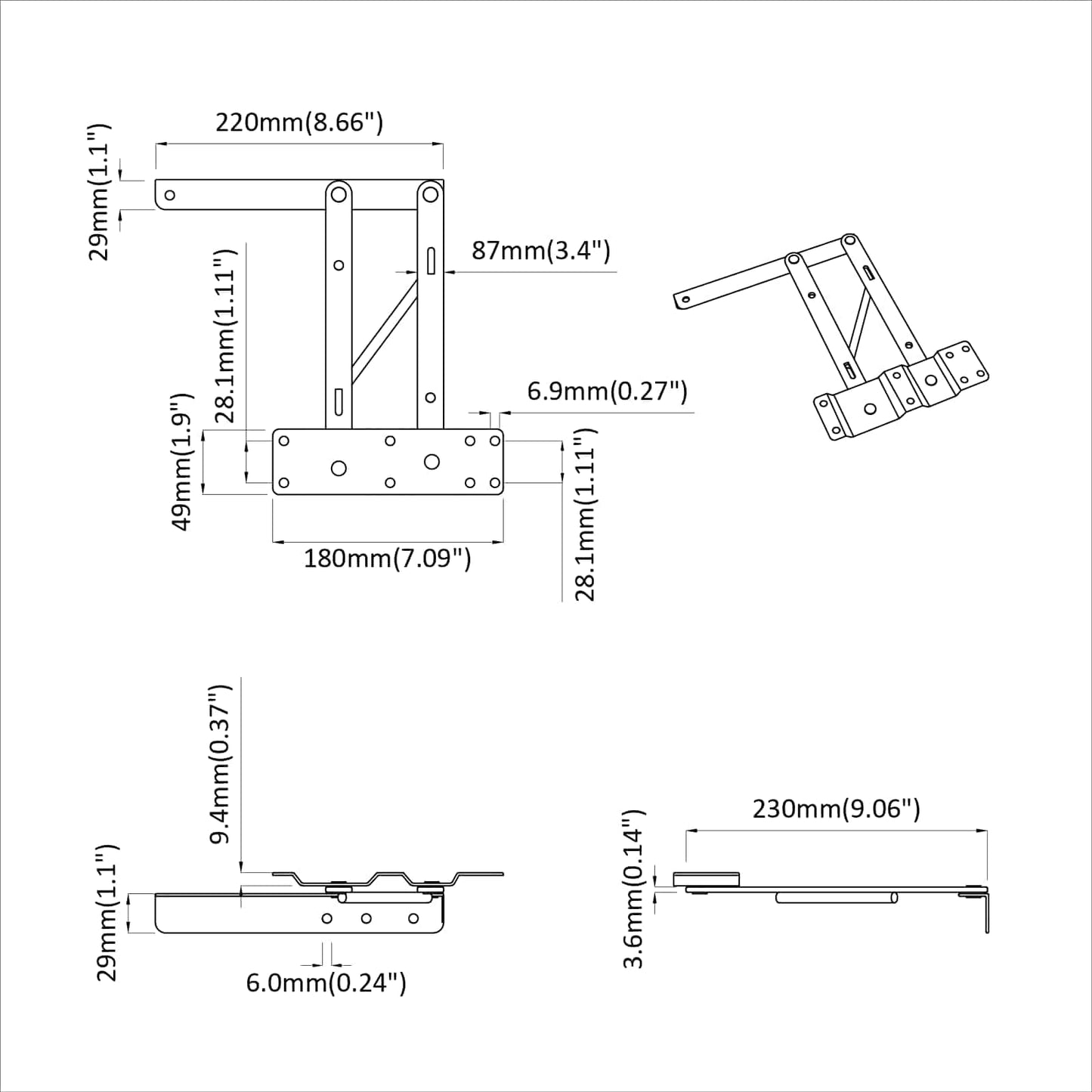 vidaXL Μηχανισμός Ανύψωσης Κρεβατιού 2 pcs Μαύρο 340 x 95 x 40 χιλ