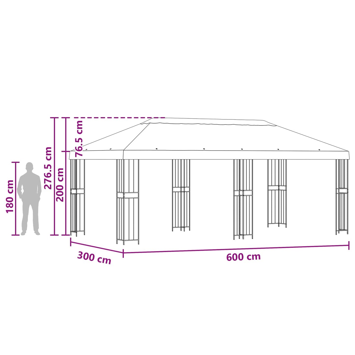 vidaXL Κιόσκι με Πλαϊνές Τοίχους 6 x 3 m Ανθρακί