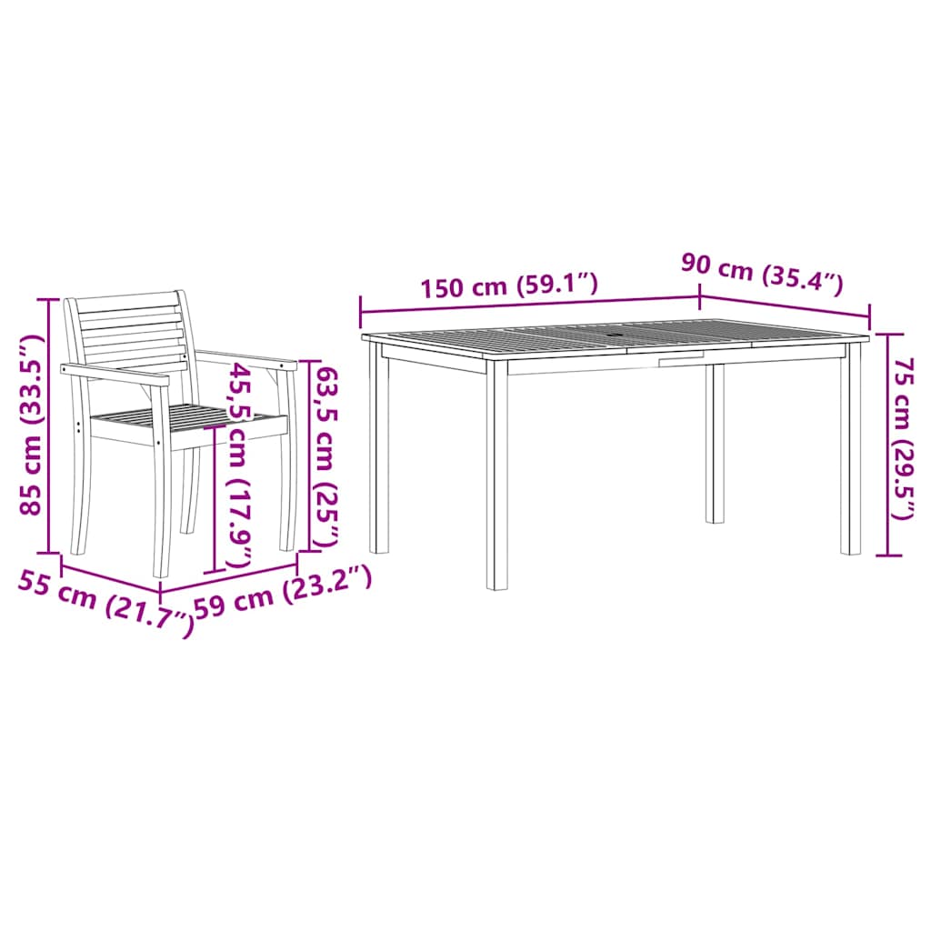 vidaXL Σέτ φαγητού για κήπο 5 pcs Καφέ Μασίφ ξύλο ακακίας