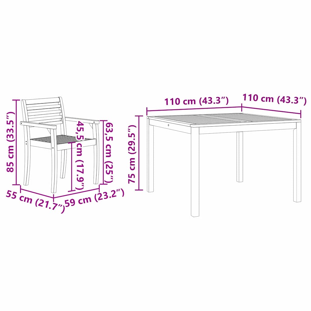 vidaXL Σέτ φαγητού για κήπο 3 τμχ. Καφέ Στερεό Ξύλο Ακακίας