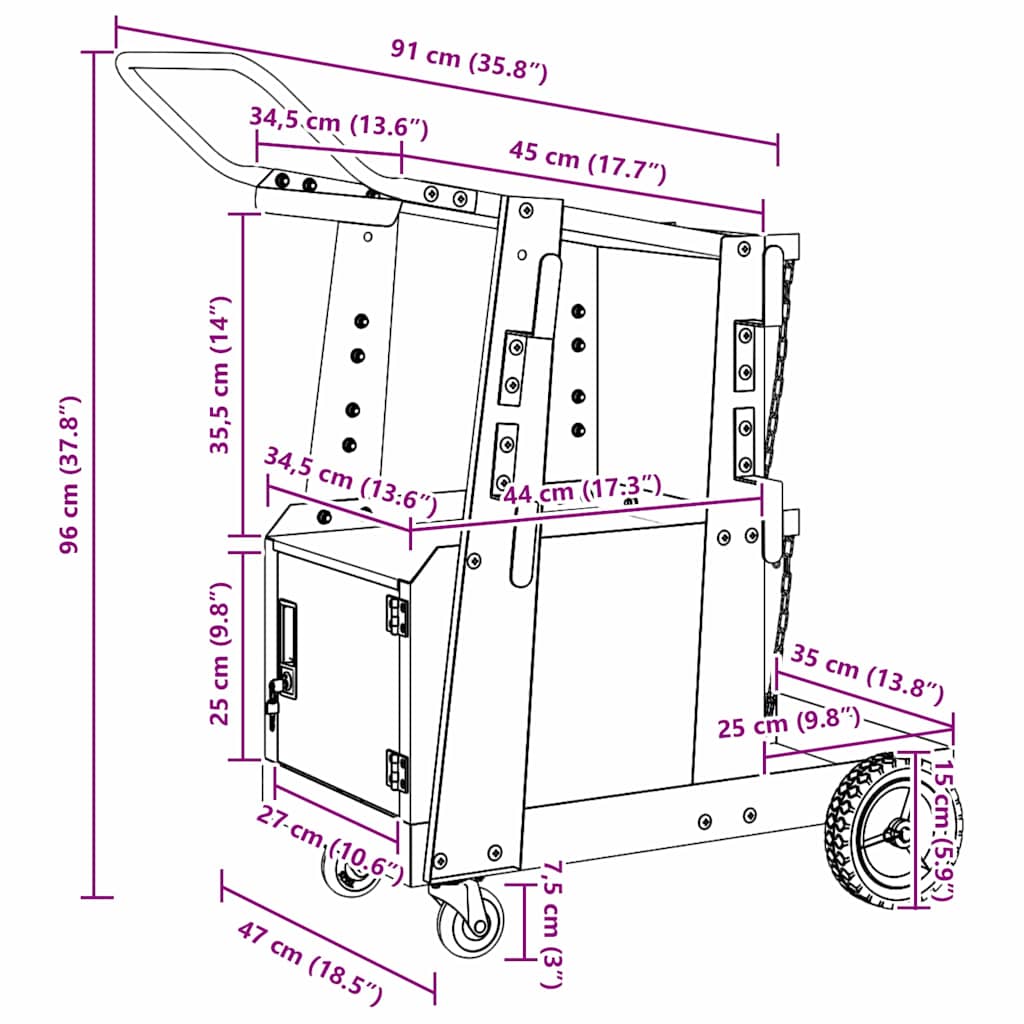 vidaXL Καρότσι συγκόλλησης Μαύρο 90 x 46 x 96 εκ Ατσάλι