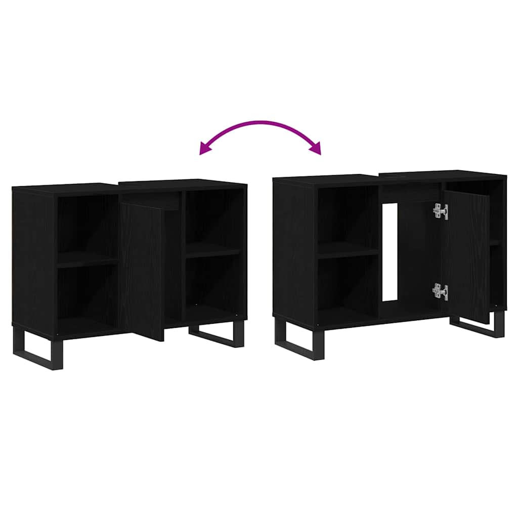 vidaXL Ντουλάπι Μπάνιου Μαύρο 80 x 33 x 60 εκ Επεξεργασμένο ξύλο